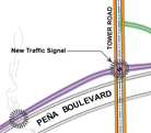 Map of the Tower Road and Pena Blvd intersection