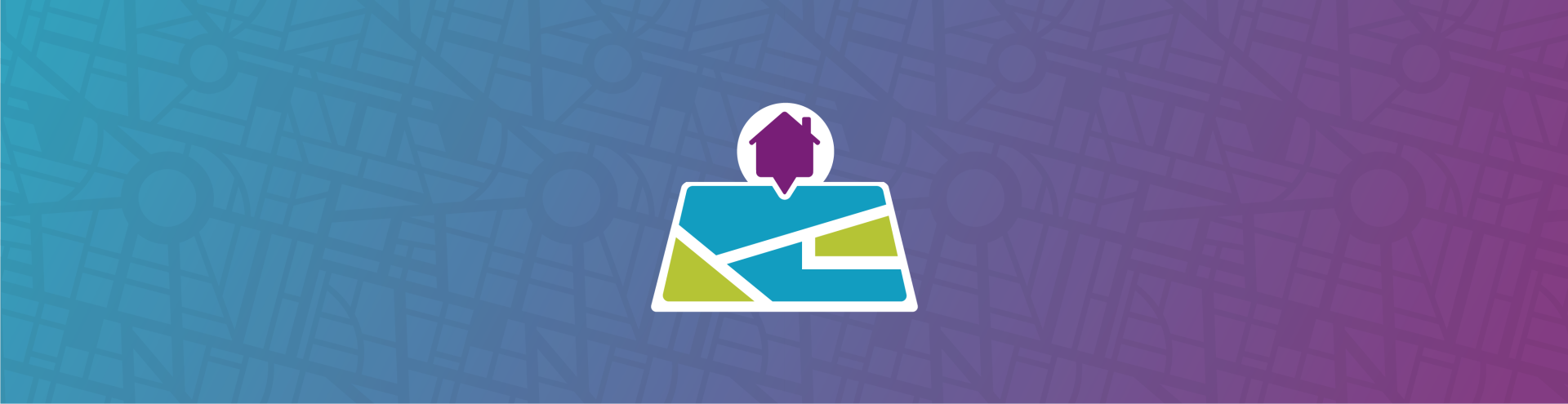 Blue to Purple website header with a generic map as the background and the 2022 Redistricting Icon featured in the middle