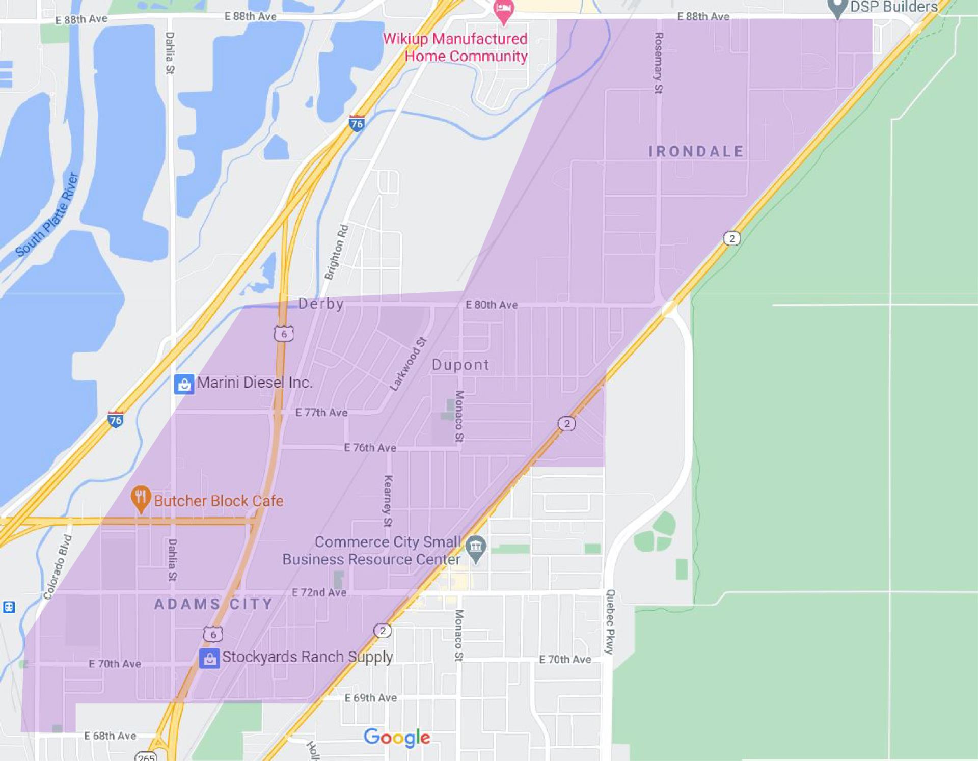 Map: All residents south of E. 88th Avenue and WEST of Highway 2